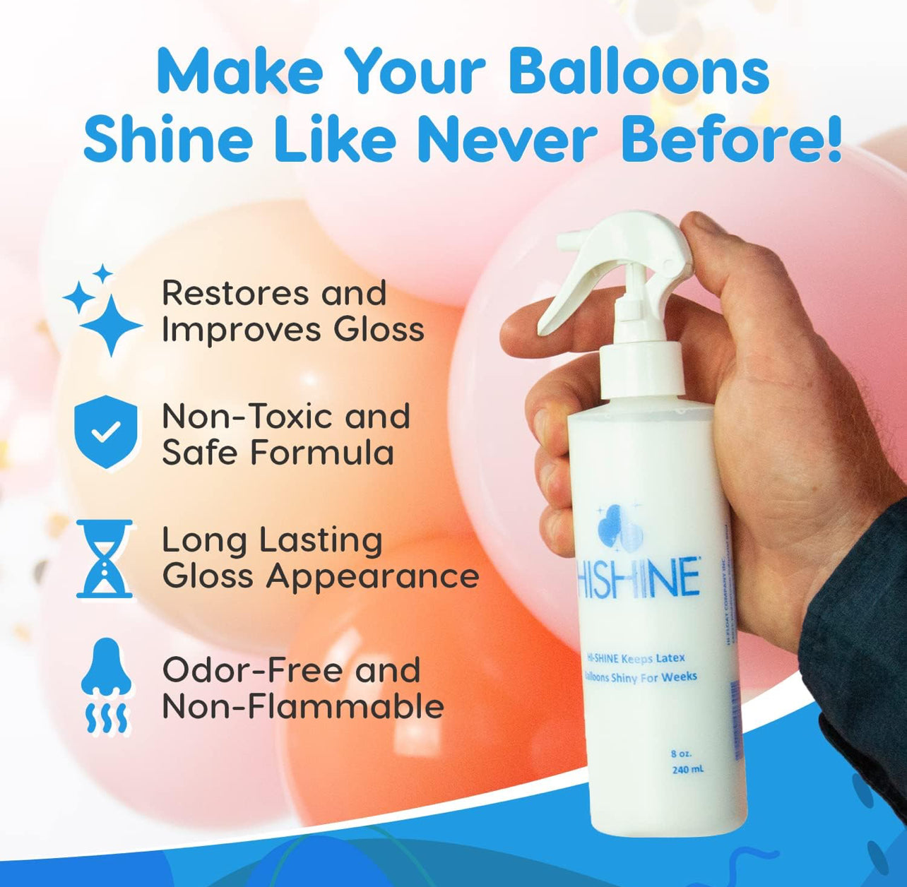 Hi-Shine 8 oz. BOTTLE WITH SPRAYER No Returns Hi Shine Keeps Latex Balloons Shiny For Weddings