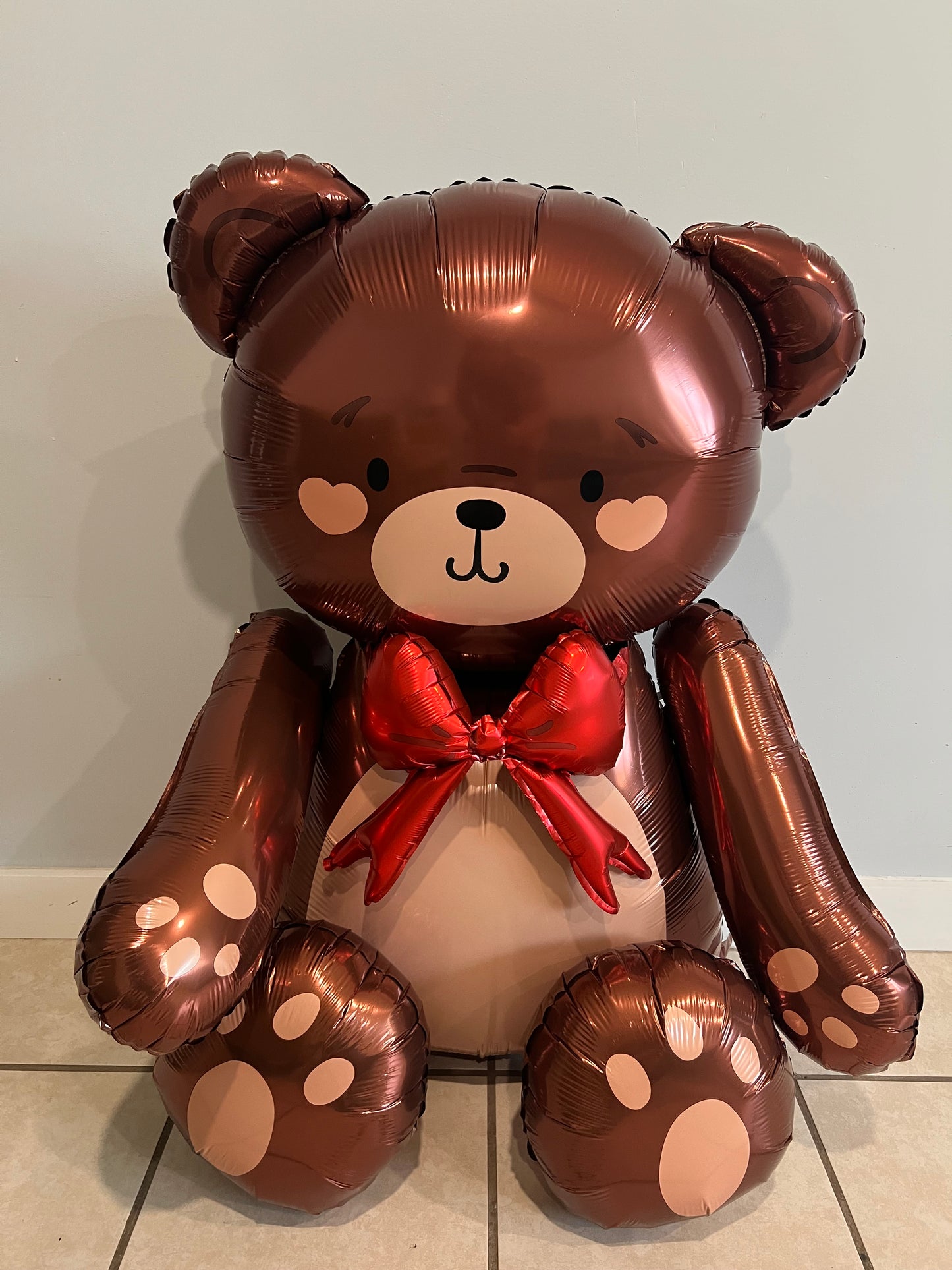 PartyDeco Standing Foil Balloon Teddy Bear with Red Bow Final Sale No Returns Perfect for Parties and Celebrations