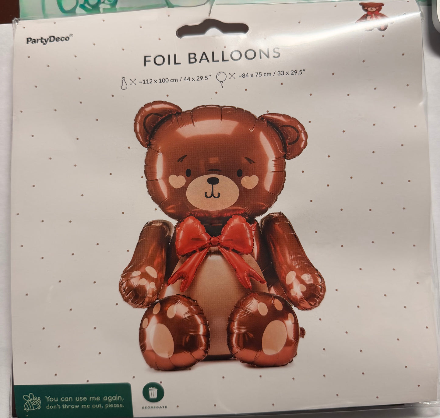 PartyDeco Standing Foil Balloon Teddy Bear with Red Bow Final Sale No Returns Perfect for Parties and Celebrations