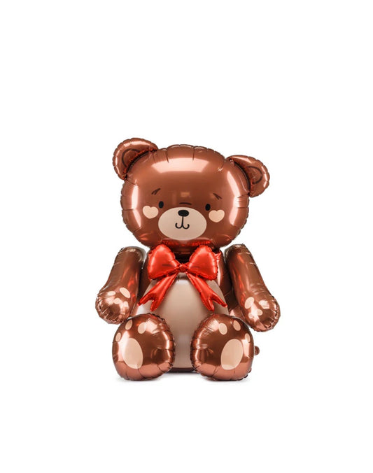 PartyDeco Standing Foil Balloon Teddy Bear with Red Bow Final Sale No Returns Perfect for Parties and Celebrations