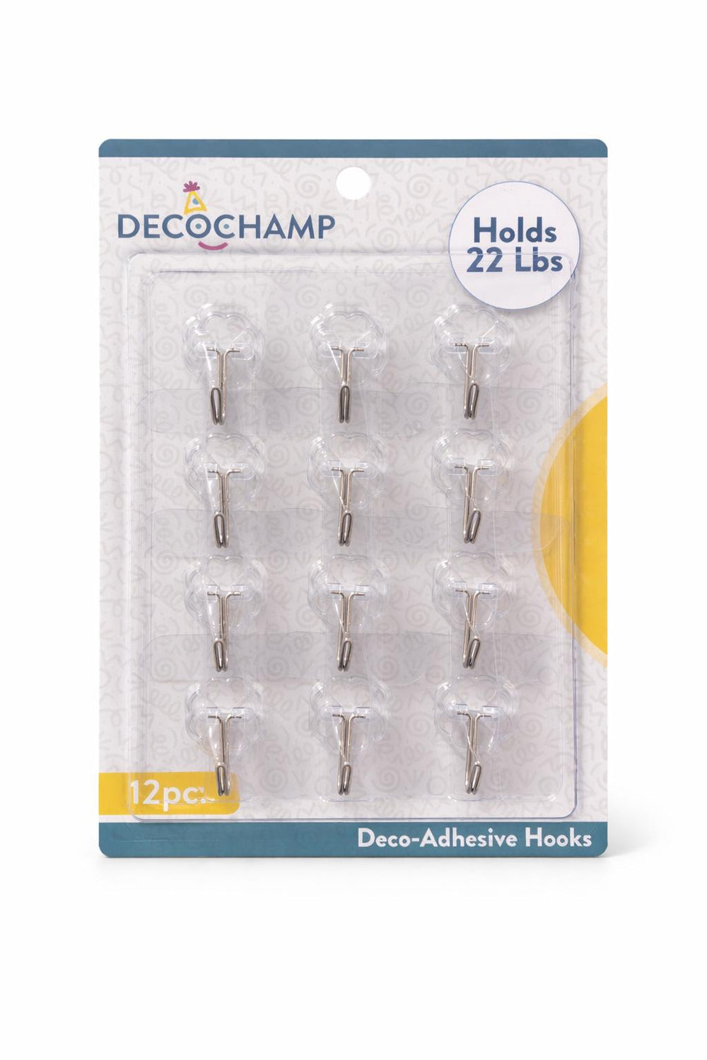 DecoChamp Deco-Adhesive Hooks D-H22 Holds Up to 22 lbs 12 Hooks Per Package Easy Peel-and-Stick Application Ideal for Balloon Garlands High-Demand Accessory (Final Sale/ No Returns)