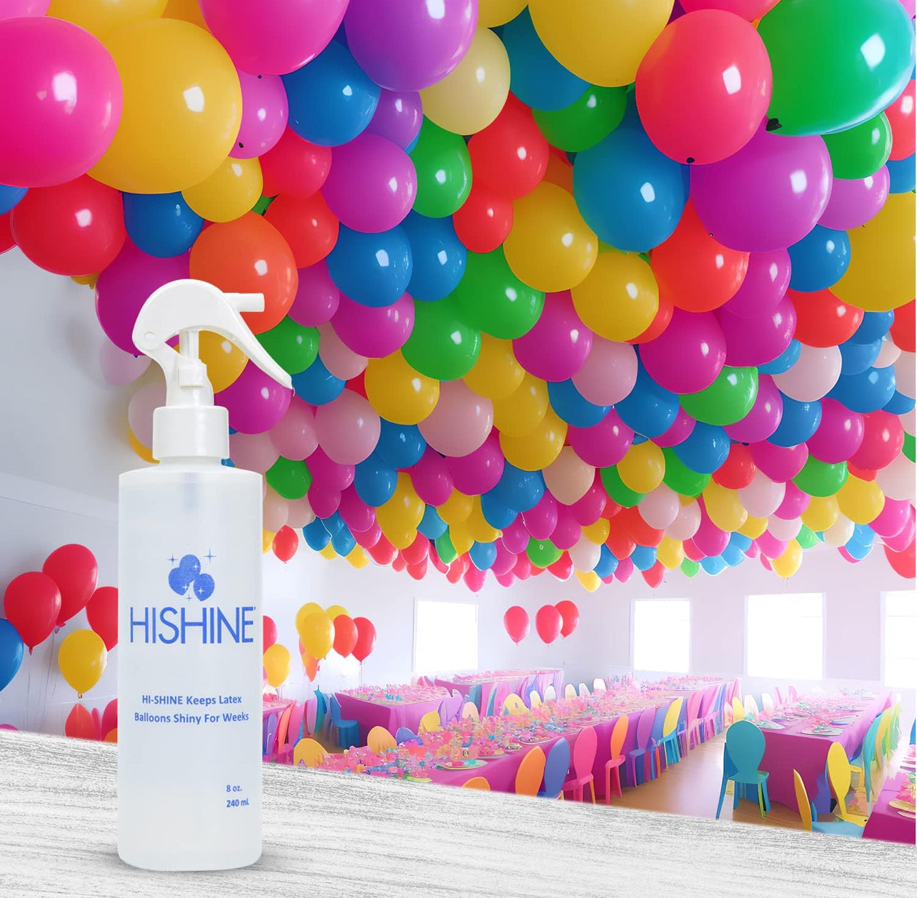 Hi-Shine 8 oz. BOTTLE WITH SPRAYER No Returns Hi Shine Keeps Latex Balloons Shiny For Weddings