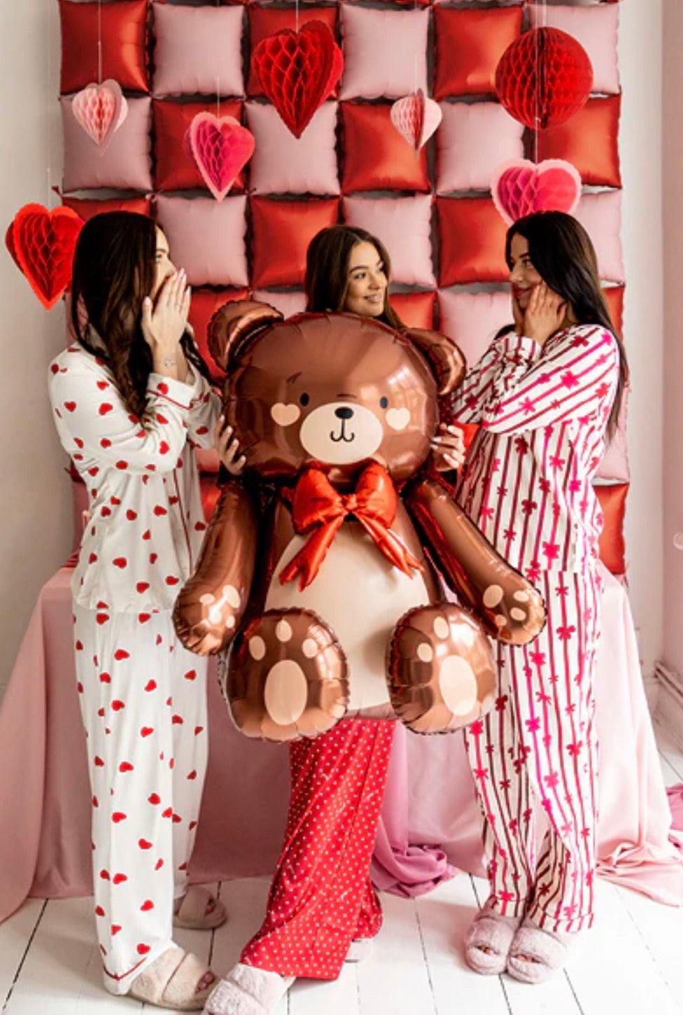 PartyDeco Standing Foil Balloon Teddy Bear with Red Bow Final Sale No Returns Perfect for Parties and Celebrations