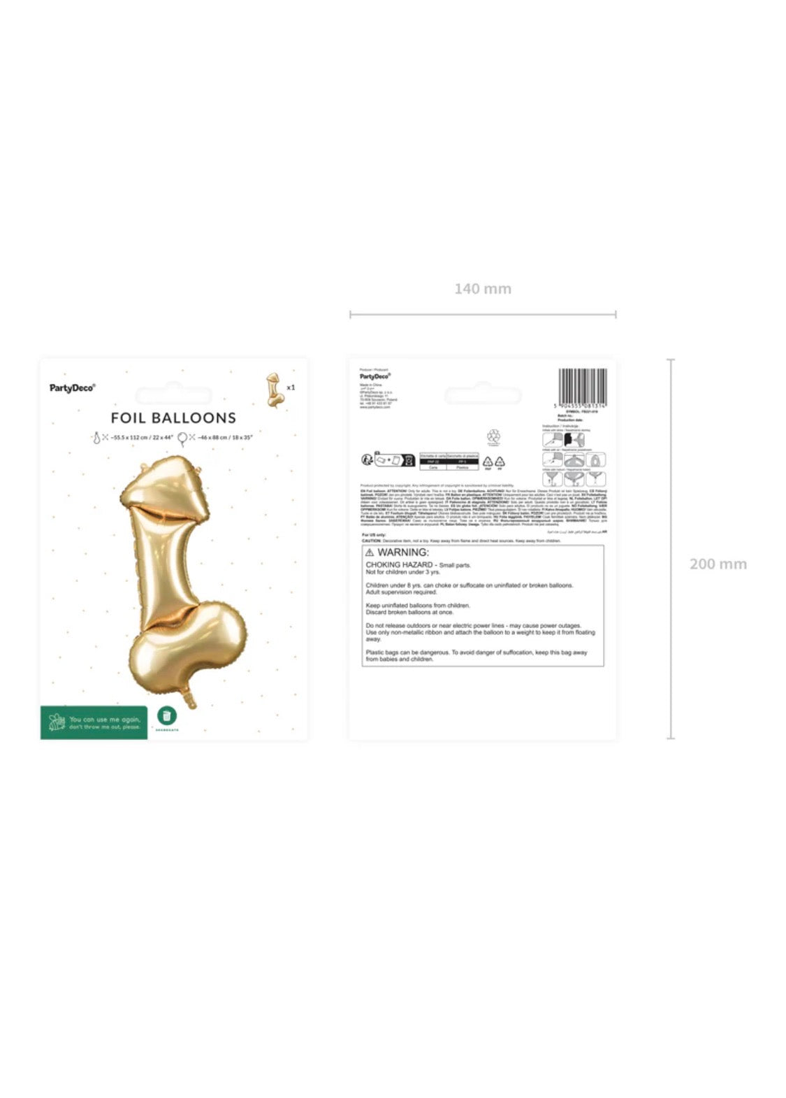 Penis Gold Foil Balloon 44 in. PartyDeco USA (Rated R)